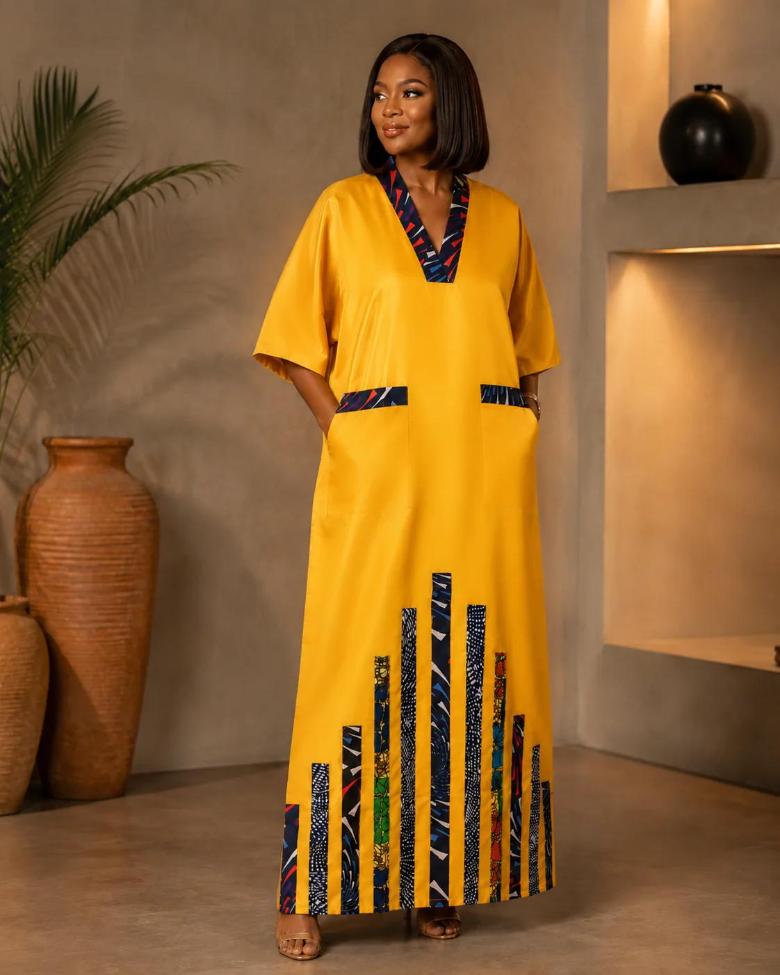 Golden Patchwork Column Maxi by Da Estol Creative