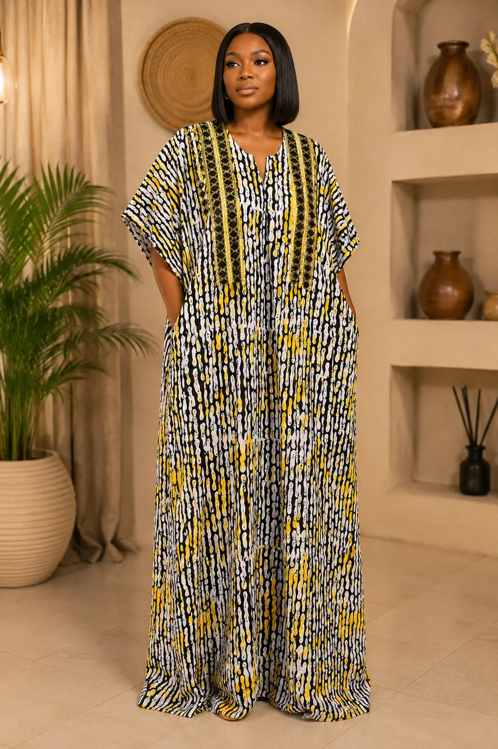 Monochrome Gold Heritage Kaftan Gown by Da Estol Creative