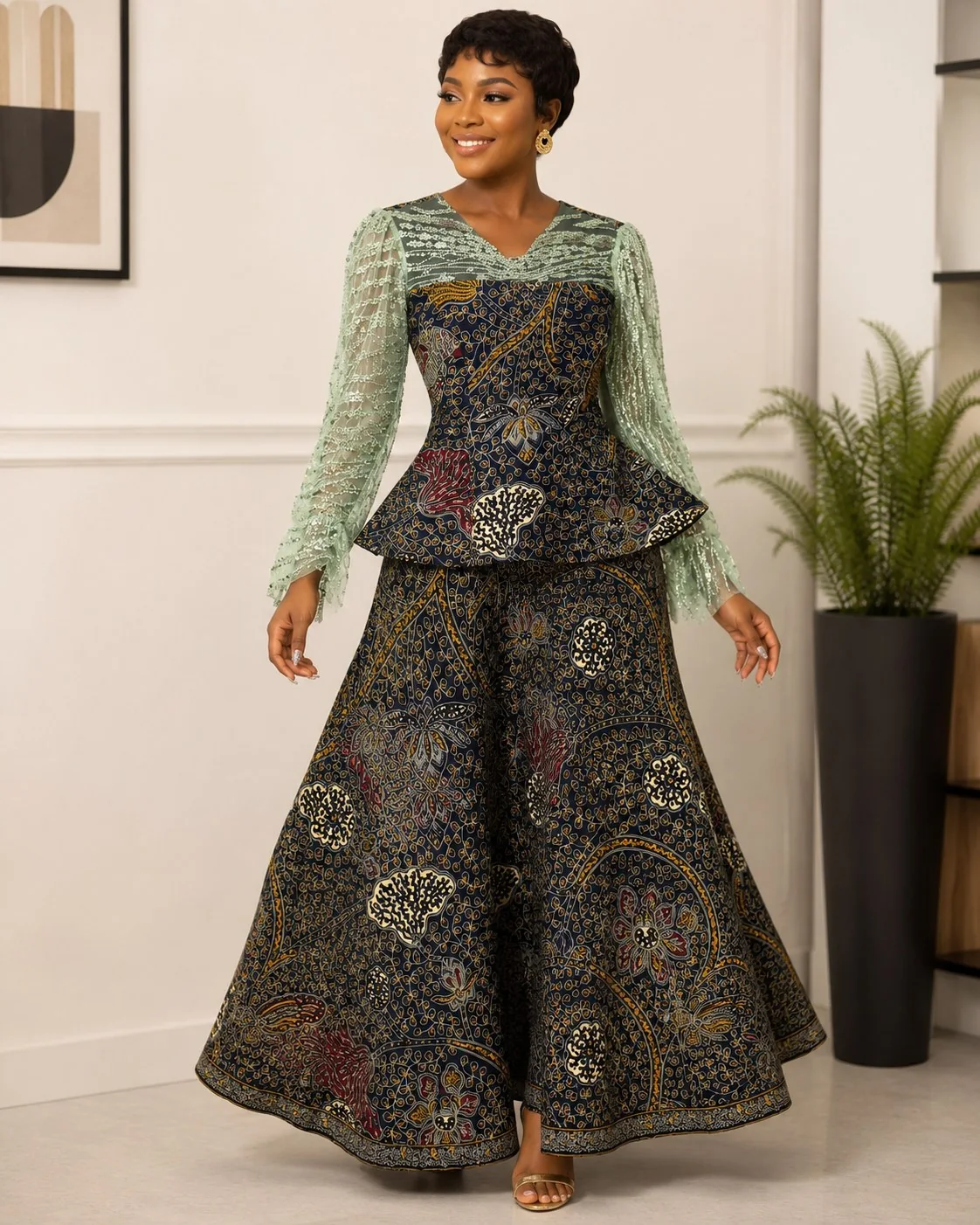 Sage Lace Peplum Palazzo Set by Da Estol Creative